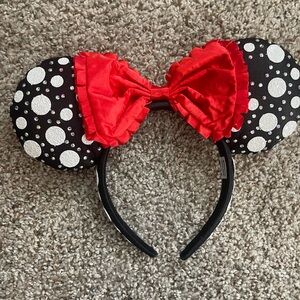 BaubleBar Black Polka Dot Adult Mouse Ears Headband with Red Bow